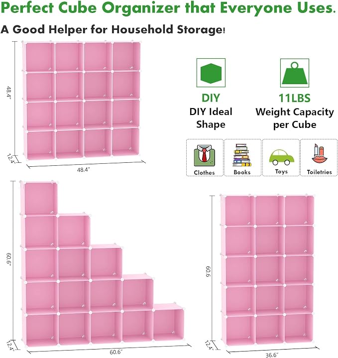C&AHOME 16 Cube Storage Organizer Cube Shelves Units Storage Cubes, Pink