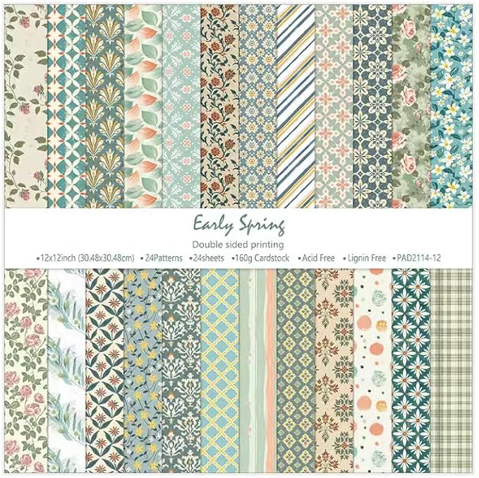 Early Spring Scrapbook Paper Pad - 24 Sheets 12x12 inches Double-Sided Pattern Decorative Scrapbooking Paper for DIY Scrapbook Journal Photo Album Crafts Cardmaking