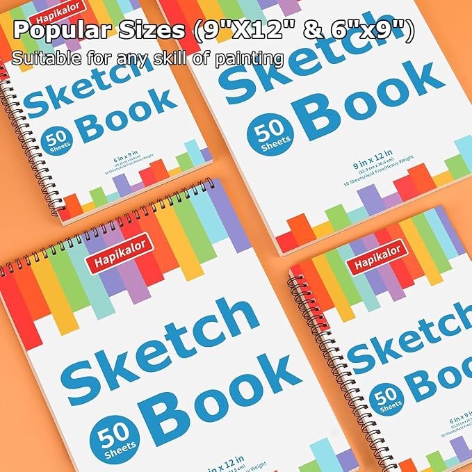 9" x 12" Sketch Book, 1-Pack 50 Sheets Spiral Bound Art Sketchbook Notebook | Acid Free Artist Drawing Book Paper, Art Supplies for Adults Kids, Coloring Book, Sketch Paper for Drawing Coloring Sketching