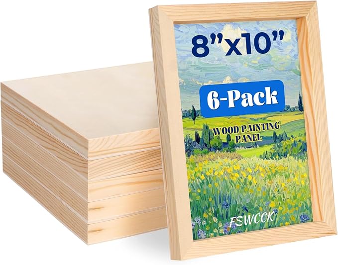 FSWCCK 6 Pack 8 x 10’’ Wooden Panel Boards, 0.79’’ Deep Unfinished Wood Canvas Panels for Crafts, Painting Canvas, DIY Art Projects, Pouring Arts