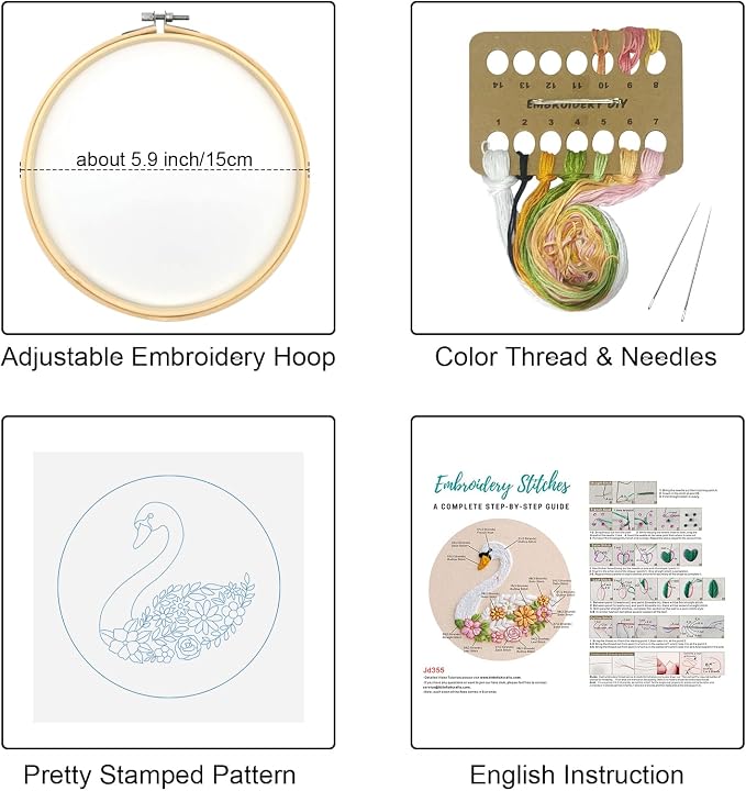 Louise Maelys Swan Floral Embroidery Kit for Beginners DIY Gift Set | Cross Stitch Kit for Adults Creates Relaxing Crafts and DIY Needlepoint Kit for Handmade Decor, Gifts and Creative Hobbies