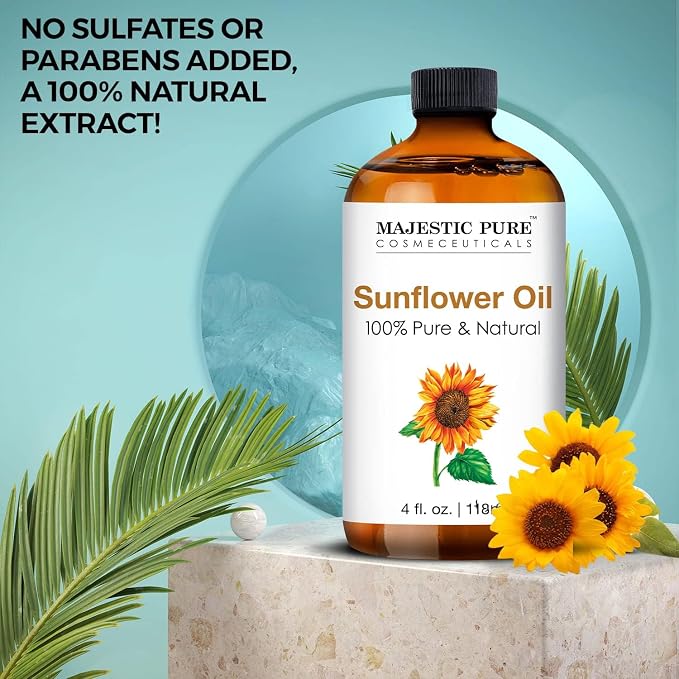 Majestic Pure Sunflower Essential Oil for Diffuser - 4 Fl Oz | 100% Natural Essentials Oils for Aromatherapy, Massage, Steam inhalation, Air Freshing, Soap and Candle Making