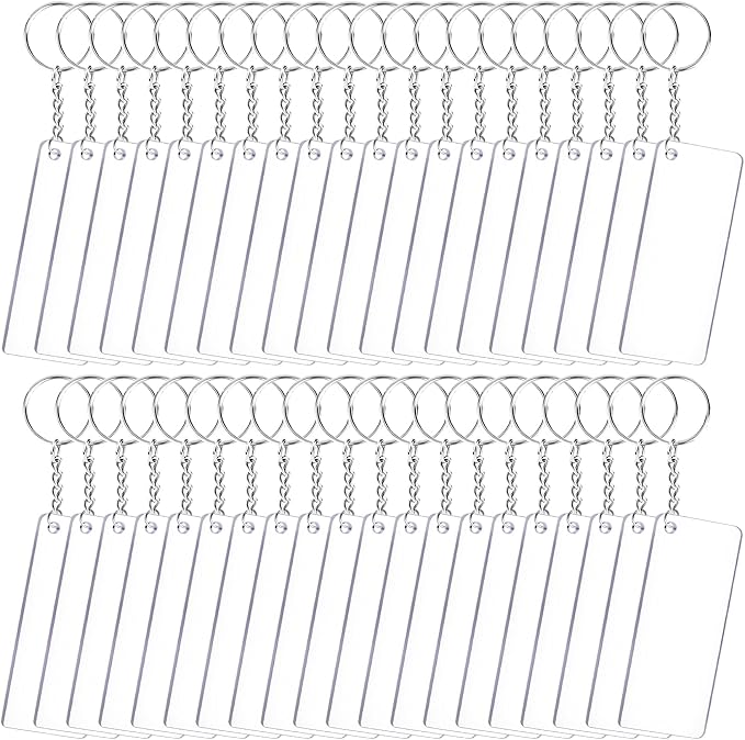 Duufin 120 Pcs Rectangle Acrylic Keychain Blanks Set for DIY and Craft