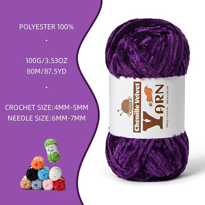 Chenille Crochet Violets Yarn 2 Pack