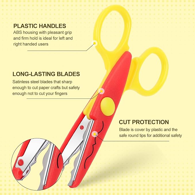 UCEC Craft Scissors Decorative Edge, 6 Pack, Bright Zig Zag Scissors