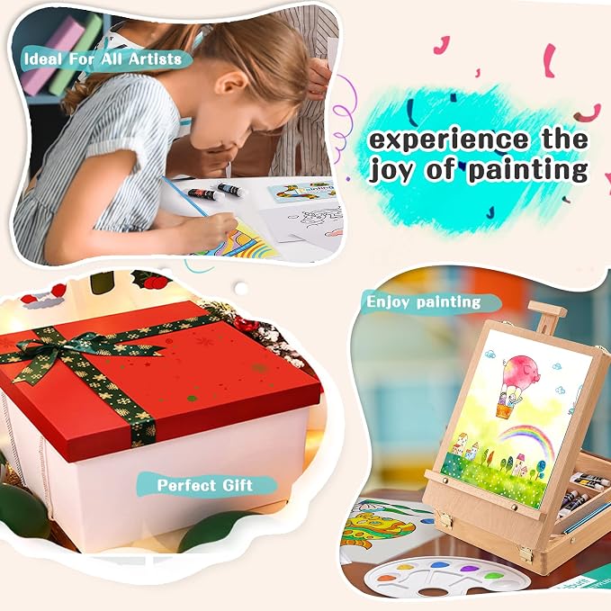 Inburit Art Acrylic Paint Set with Wooden Easel Box for Kids & Adults
