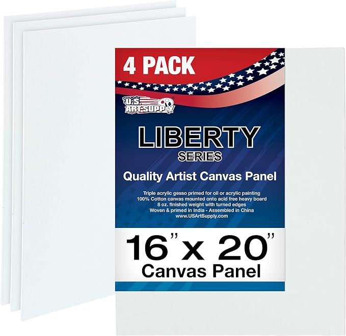 U.S. Art Supply 16 X 20 Inch Art Canvas Board Panels 4 Pack - 8 Ounce | Heavyweight Cotton Acid Free Canvases for Painting Acrylics and Watercolor (1 Case of 4 Single Canvas Painting Panels)