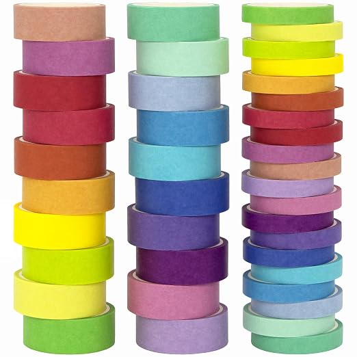 WAPETASHI Washi Tape Set - 40 Rolls, 2 Sizes Rainbow Decorative Tape for Journaling & Scrapbooking