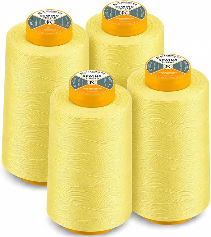 AK TRADING CO. 4-Pack Yellow All Purpose Sewing Thread Cones (6000 Yards Each) of High Tensile Polyester Thread Spools for Sewing, Quilting, Serger Machines, Overlock, Merrow & Hand Embroidery