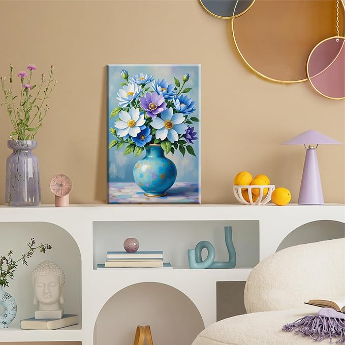SparkGlow Flowers Paint by Numbers Kit for Adults with Frame, 8×12 Inch | Include Easel, Premium Materials, Number Painting for Gift, Home Decoration, Relaxing and Joyful Activity