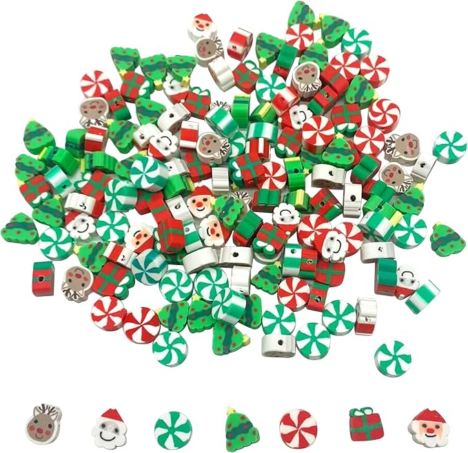 100 Pcs Christams Polymer Clay Beads Mixed Heishi Spacer Beads Supplies for DIY Bracelet Earring Necklace Jewelry Making