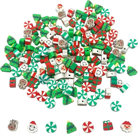 100 Pcs Christams Polymer Clay Beads Mixed Heishi Spacer Beads Supplies for DIY Bracelet Earring Necklace Jewelry Making