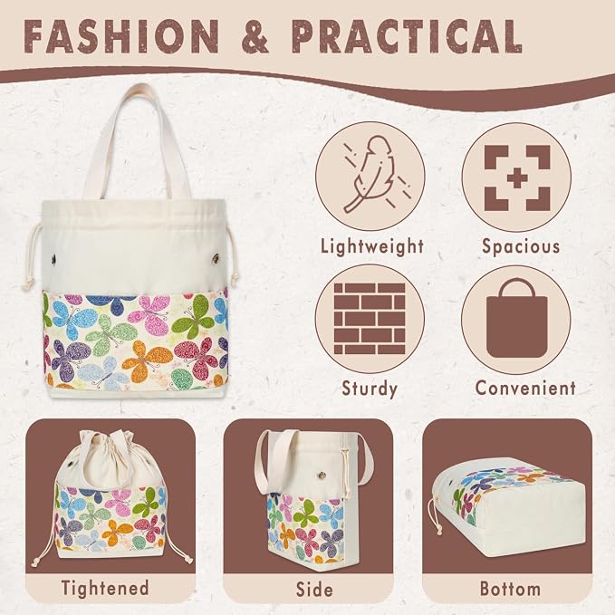 TOGETRUE Yarn Bag, Knitting Crochet Tote Bag, Yarn Storage Bags Organizer, Crochet bags for Crocheting Project, Store Skein Ball, Short Knitting Needle (Large, Butterfly)