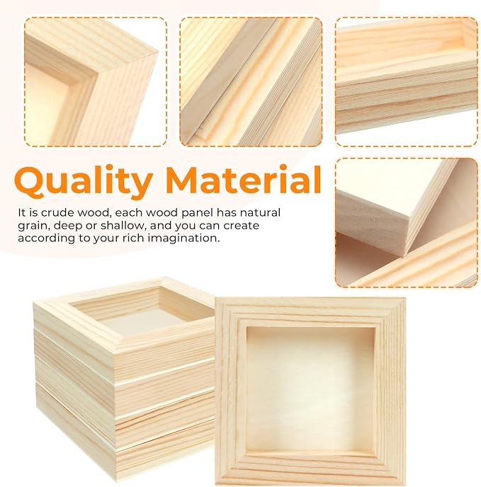 FSWCCK 5 Pack 4 x 4 inch Wood Panel Boards, Unfinished Wood Canvas Panels for Crafts, Painting Canvas, DIY Art Projects, Pouring, Arts Use with Oils, Acrylics