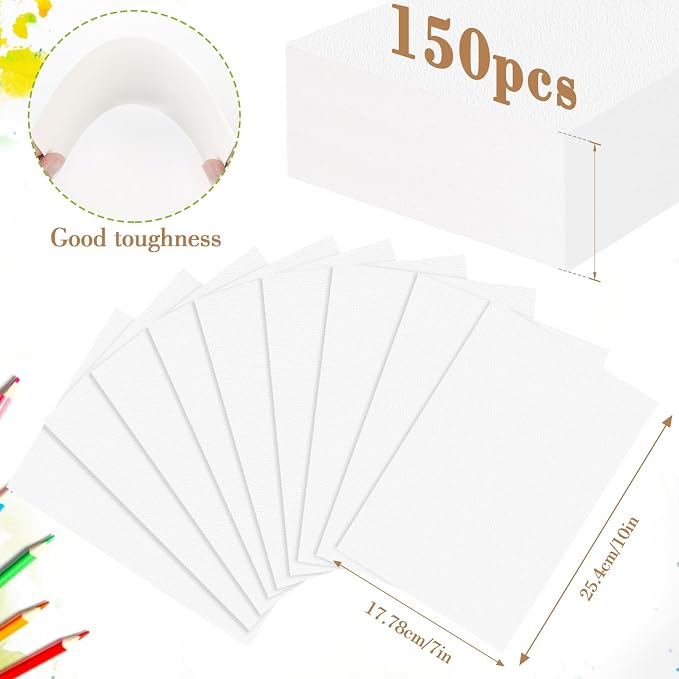 150PCS 7x10 Watercolor Paper Bulk, 140lb/300g Cold Press Thick Water Color Paper Pad for Child Adult, White Art Paper for Drawing Painting Markers Gouache, Textured Cotton Paper Sheets