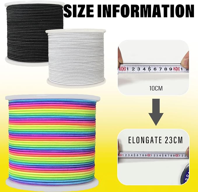 1.0mm Elastic Bracelet String Cord, Crystal Stretch Bead Cord for Bracelets Jewelry Making, Clear Stretchy Elastic String for Beading, Transparent Thread (1.0MM(Rainbow/Black/White)/495ft)