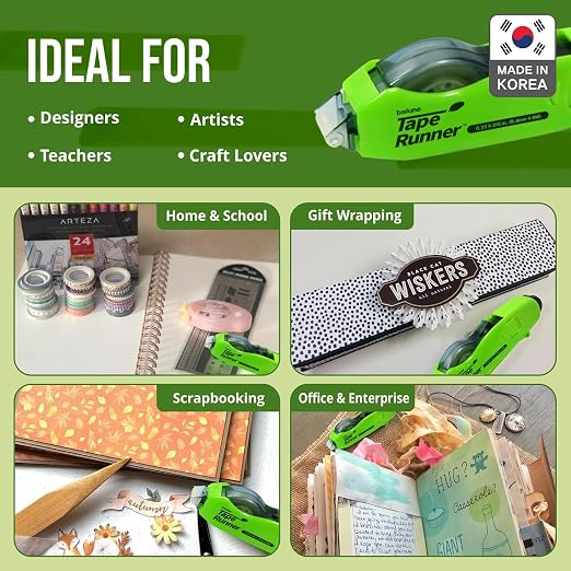 TAPE RUNNER - Double Sided Adhesive with Dispenser Roller Included - Permanent, Sticky, Transparent - Ideal for Scrapbooking, Crafts & More - Retractable (315 inches per Cartridge), 20 Cartridge