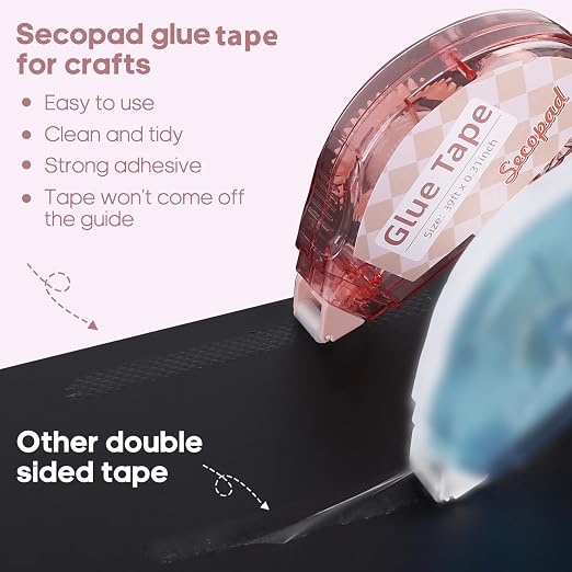 Secopad 0.3IN X 39FT Scrapbook Tape, 4 Pack Glue Tape, Light-Color Shell | Quick Adhesive, Photo Safe, Double Sided Tape for Crafts, Scrapbooking Junk Journaling Supplies, For School Office Teachers