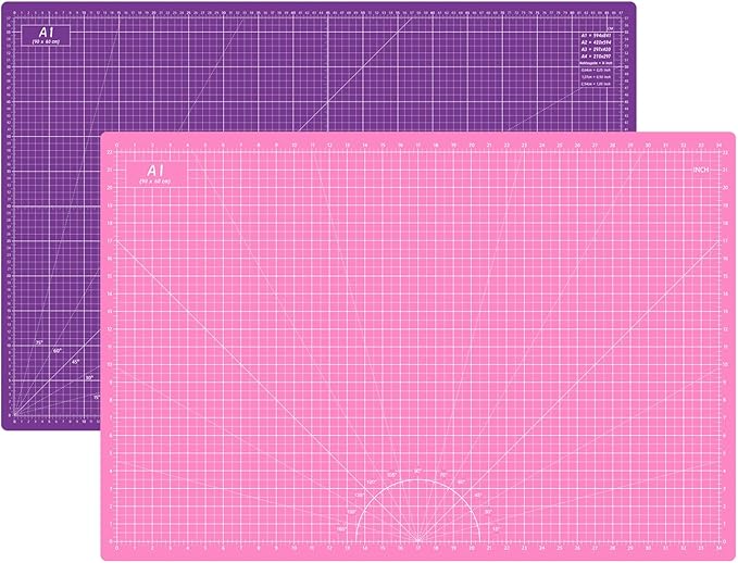 Headley Tools Thickened 24 x 36 Inch Self Healing Sewing Cutting Mat, A1 Rotary Cutting Sewing Mat for Crafts, Double Sided 5-Ply Table Cutting Board for Fabric Quilting Leather Hobby, (Pink/Purple)