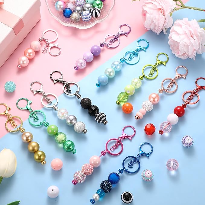 Tondiamo 12 Pcs Beadable Keychains Bars Bulk Blank Beaded Metal Keychain for Craft DIY Gift