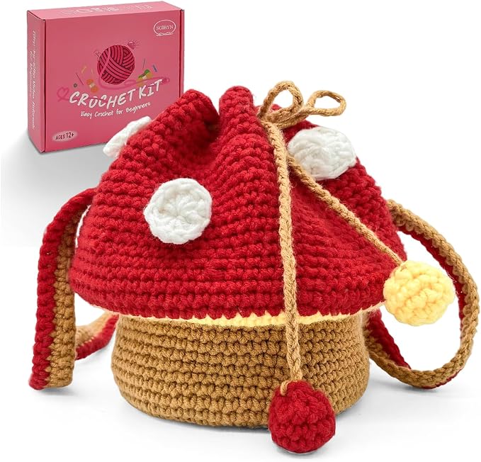 SGIBYN Crochet Kit for Beginners with Video - Mushroom Crossbody Purse Bag