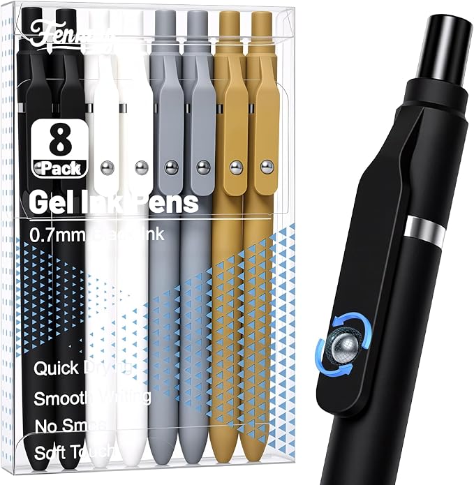 Fenmay 8 Pcs Gel Pens - 0.7mm Fine Point Quick-Dry Black Ink, Smooth Writing Pens for Journaling, Note Taking, Office & School Supplies