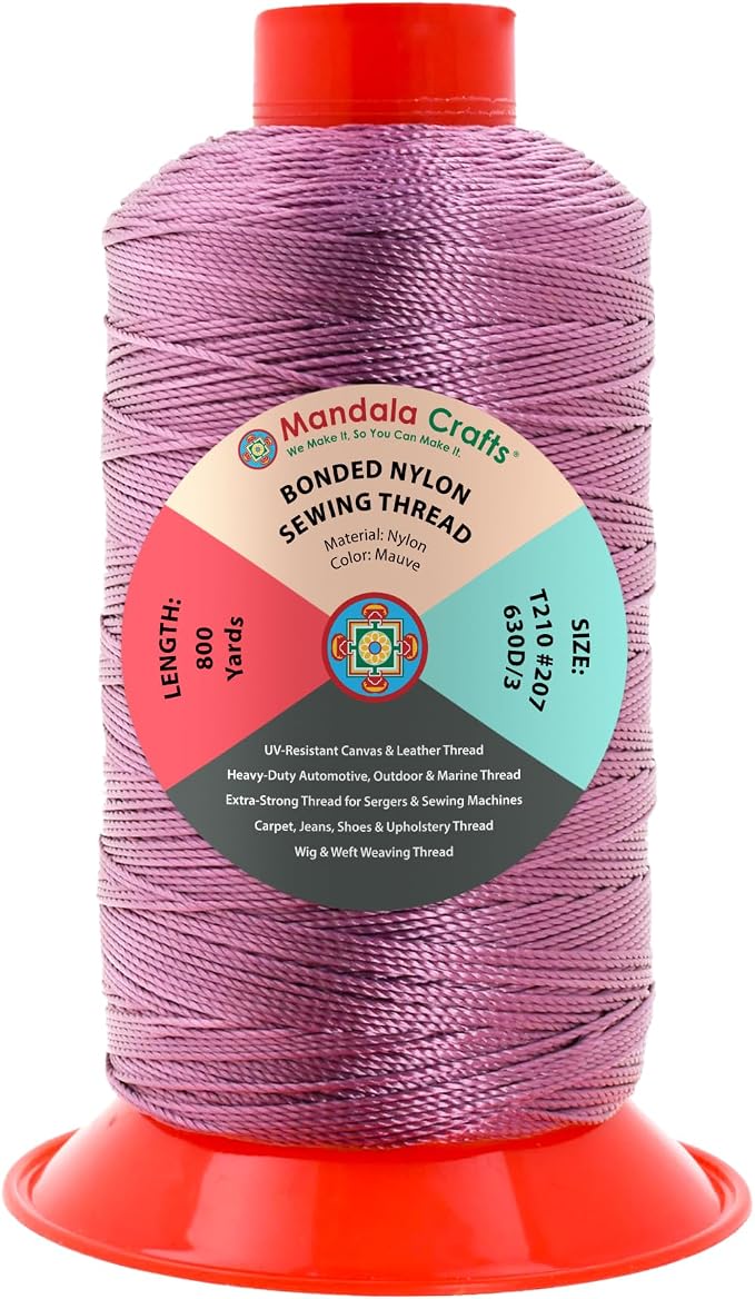 Mandala Crafts Size 207 630D T210 Mauve Bonded Nylon Thread, 800 YDs