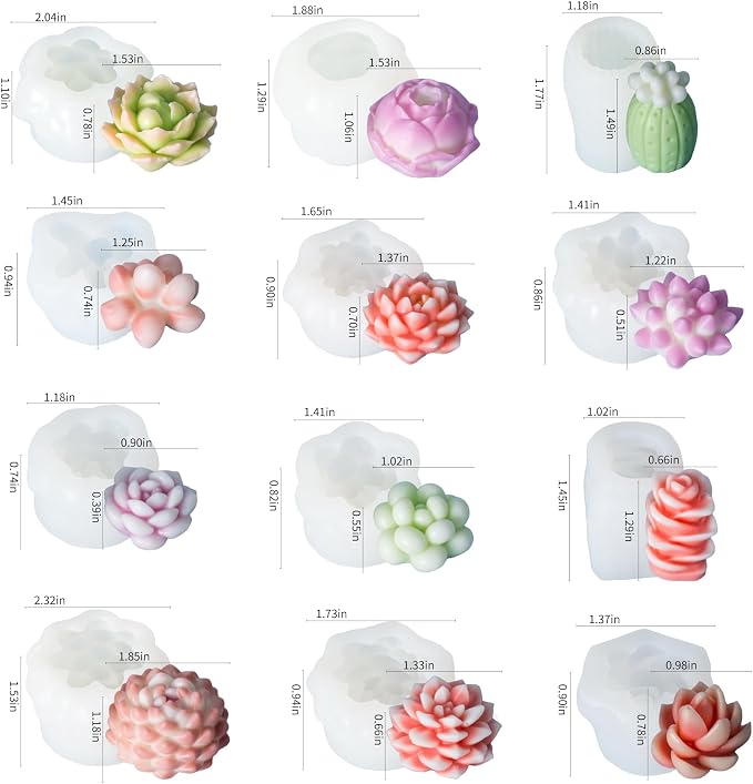 12PCS Succulent Flower Candle Molds Epoxy Resin Wax Mold Silicone Candle Moulds for Candle Craft Making Handmade Gift Ornaments Decoration