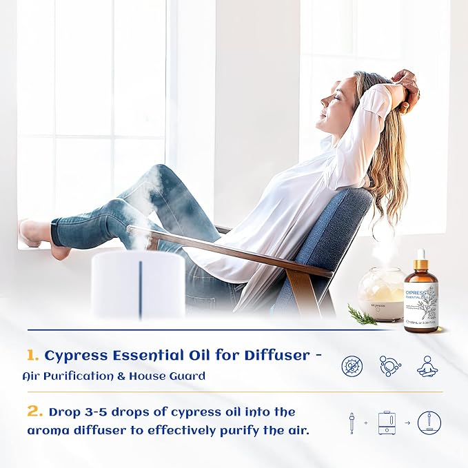 HIQILI Cypress Essential Oil for Diffuser, Humidfier, Skin Care