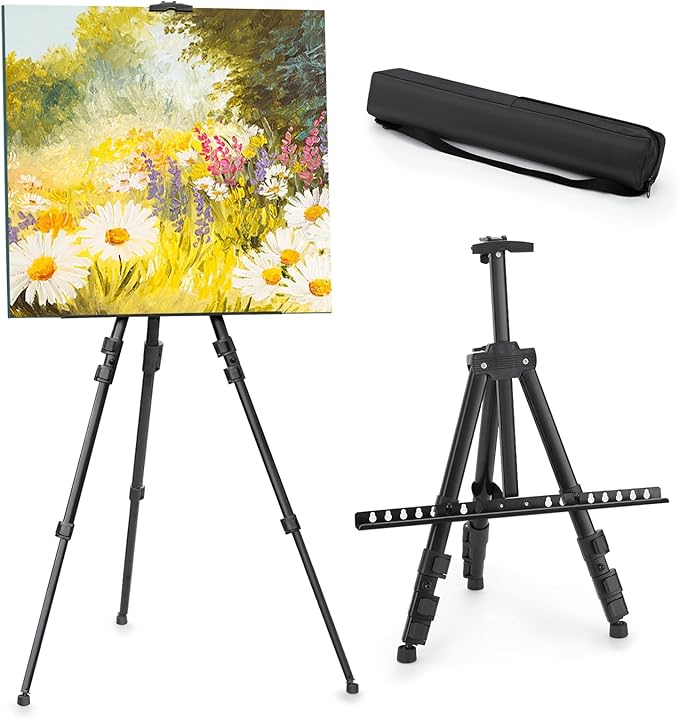 JEAWIWI 1 Pcs Adjustable Easel Stand, from 17 to 66 inches, Black | Poster Holder Stand, with Portable Bag, Travel Canvas Holder, Adjustable Height for Sign, Painting, Display
