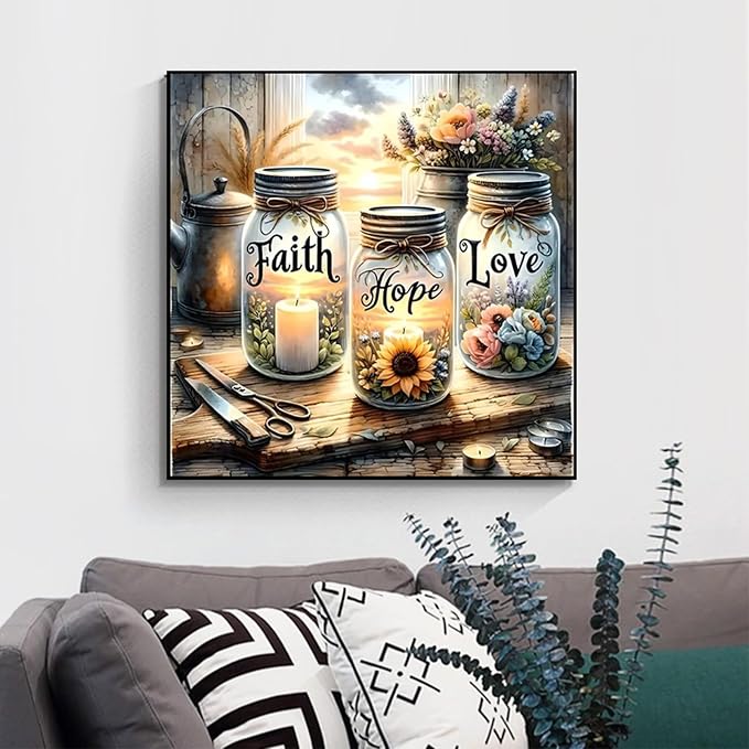 Faith Hope Love Wishing Bottle Paint by Number Canvas Kit for Adults | DIY Beginner Easy Paint by Number Kits ,Oil Paint by Color Acrylic Painting Home Wall Decor