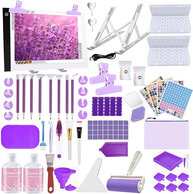 DNSGOOR 186Pcs Diamond Art Accessories Kit with A4 LED Light Pad
