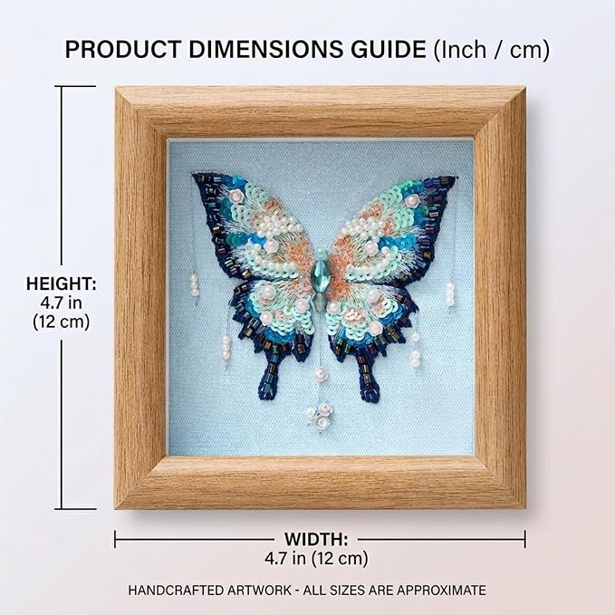 LKTEE Butterfly Bead Embroidery Kit, Hand Embroidery Starter Kit for Beginners Adults with Wooden Frame, Beaded Embroidery Kits DIY Craft Sewing Supplies for Gift Home Decoration (Blue)