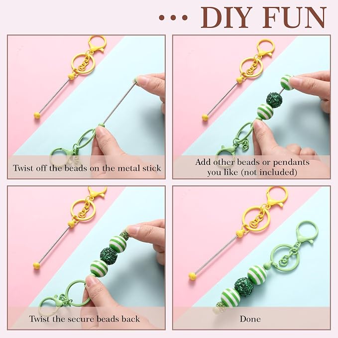 Tondiamo 12 Pcs Beadable Keychains Bars Bulk Blank Beaded Metal Keychain for Craft DIY Gift