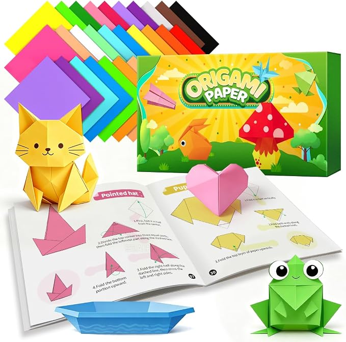 IOOLEEM Origami Paper Kit, 220 Sheets 20 Colors, Double Sided Colored Blank Folding Paper Set with Step-by-Step Instructions, Origami Kit for Art & Craft Supplies