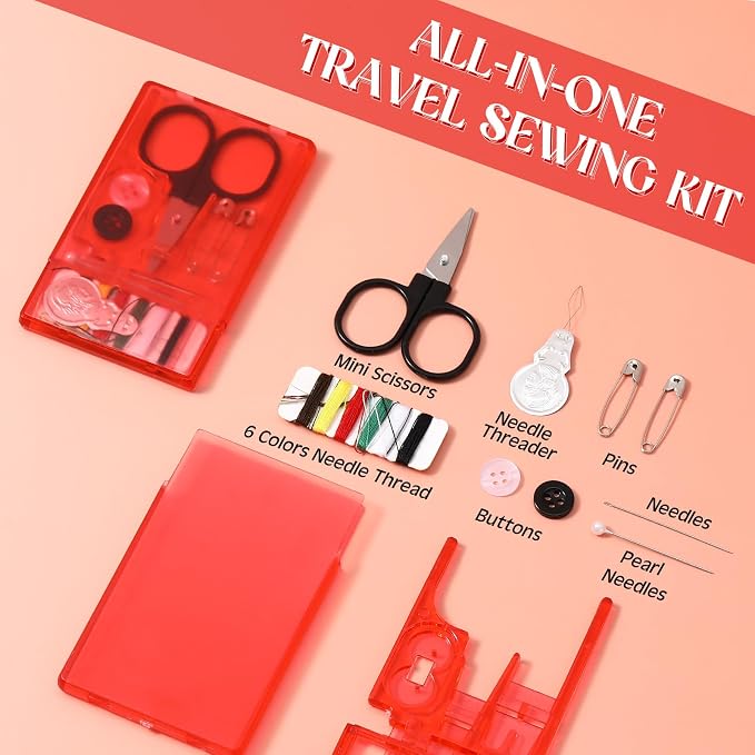 Knitgrip 25 Boxes Mini Travel Sewing Kit Quick Fix Sewing Kits Bulk, Red