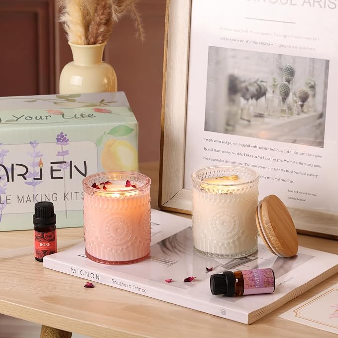 DARJEN Candle Making Kit for Beginners, 2 Jars Soy Wax Scented DIY Set | 100% Soy Wax, 10oz Glass Jars, Natural Cotton Wicks, Pleasant Scents, Instruction& More- Perfect as Home Decorations