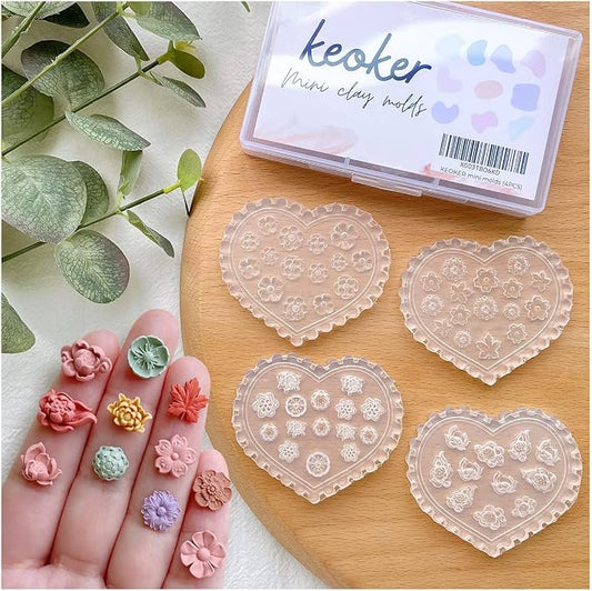 KEOKER Flower Polymer Clay Molds - 4 Pcs Floral Molds for Jewelry Making, Miniature Molds, Earring Molds (Substitute Polymer Clay Cutters) (4PCS)