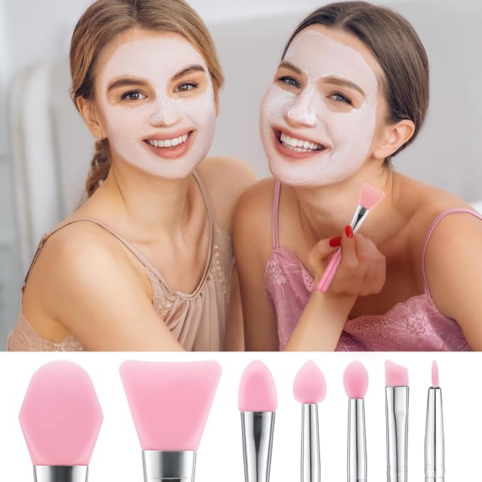 7PCS Silicone Brush Applicator Kit, Resin Brush Applicator UV Resin Brushes Applicators Jelly Brushes Applicators for Cream Makeup Products and Epoxy Art Crafting, Pink