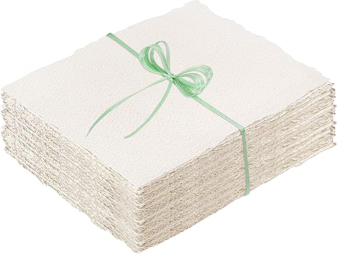 50 Sheets Deckled Edge Handmade Paper, 7 x 10 in, 160 GSM