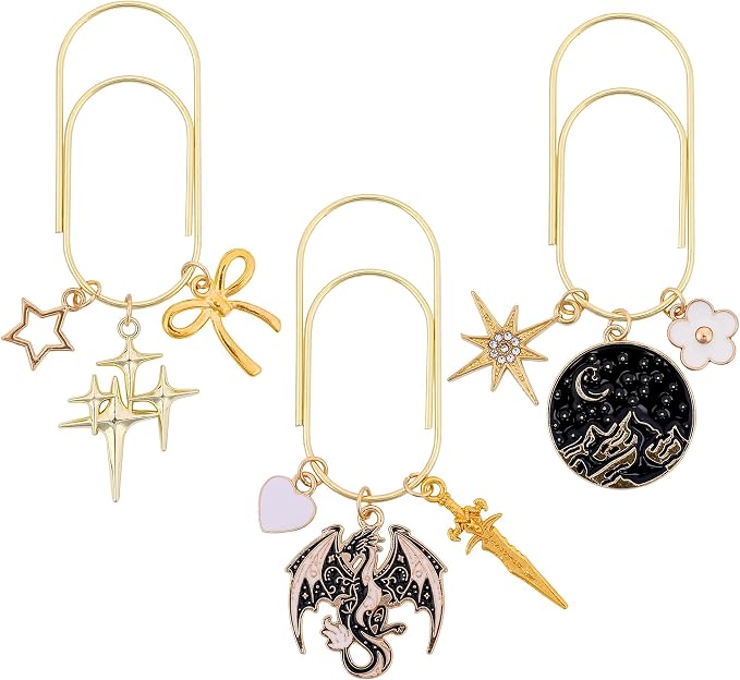 Fantasy Acotar Dragon Bookmark - 3 PCs Cool Dragon Moom Star Metal Large Paperclips Book Mark Gifts Personalized Page Marker Planner Paper Clip Reading Lovers Women Men Readers Accessories