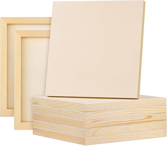 Aodaer 8 Pack Wood Panels 10 x 10 Inch Wooden Panels Canvas Unfinished Craft Wood Boards Panels for Art Crafts Acrylic and Oil Painting Pouring DIY Projects