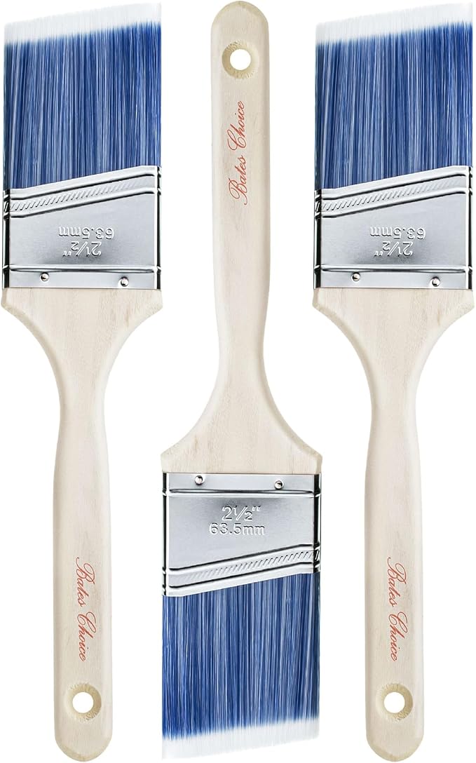 Bates- Paint Brushes, 2.5-Inch, 3 Pack, Treated Wood Handle, Angle Brushes for Wall and Furniture