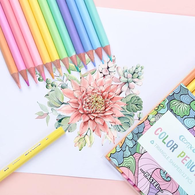 ECOTREE Pastel Macaron Colored Pencils, Back to School Supplies, 12 Count | Pastel Coloring for Adults and Kids, Art Supplies for School, Drawing, Shading, Pre-Sharpened, Soft Core, Triangular Grip