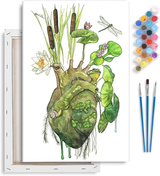 Yezavesu Framed Paint by Numbers Kit for Adults Beginner & Kids Ages 8-12, Heart Paint by Numbers with Frame, DIY Number Painting for Adults Abstract Green Plant for Home Wall Decor Gift 8X 12 inch | With Frame Canvas 8x 12 inch, DIY Acrylic Painting b...