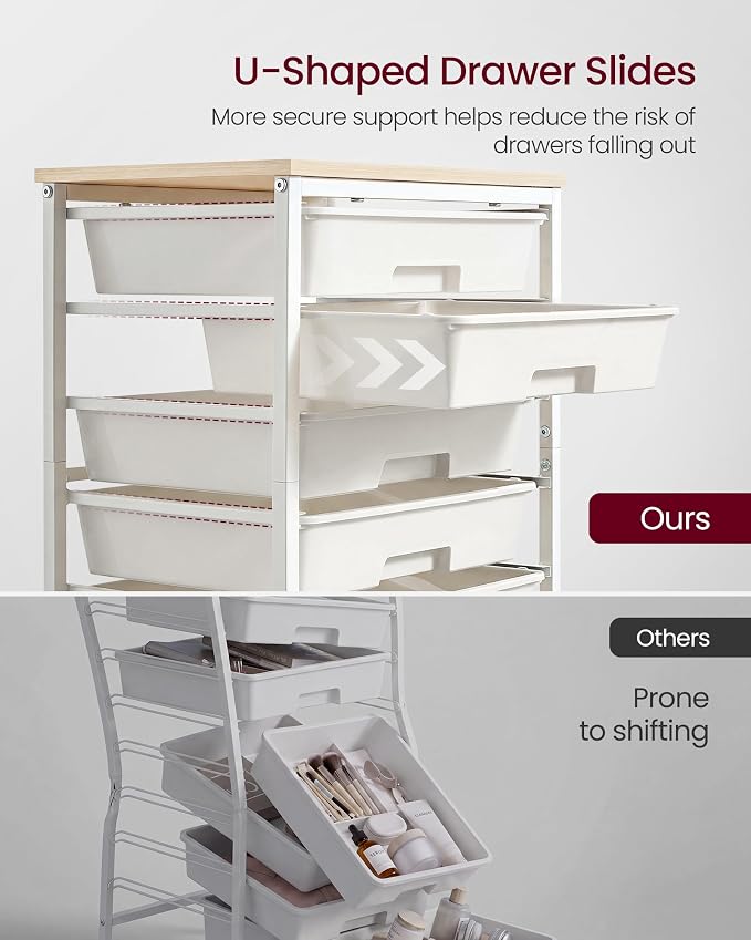 VASAGLE Rolling Cart with Drawers, Craft Organizers and Storage, White