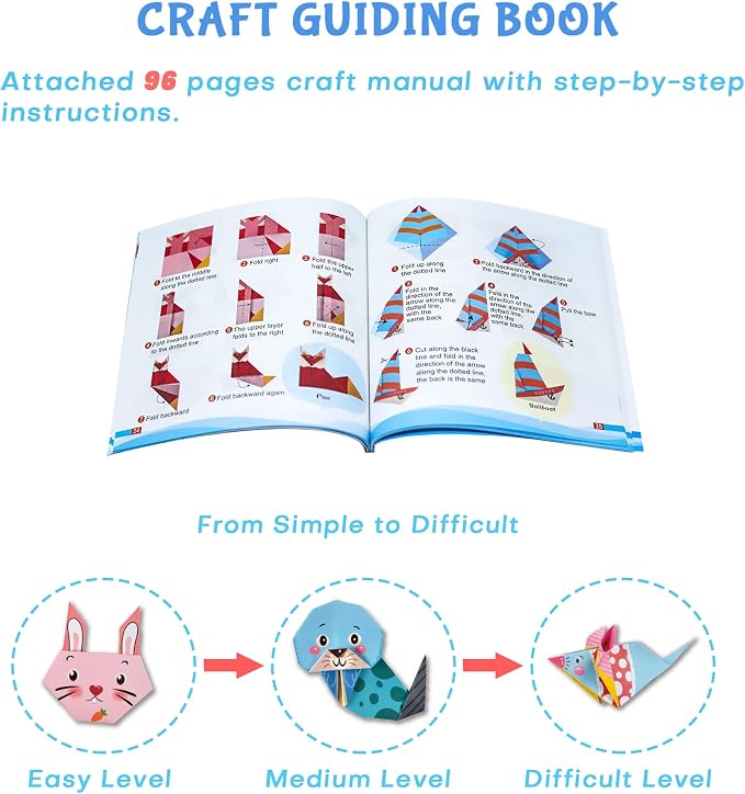 Origami Kit for Kids Ages 5-16, 212 Sheets with 72 Patterns & Instruction Book | Origami Paper Kit for Beginners & Advanced | Arts & Crafts Toys for Girls & Boys Ages 8-12 | Birthday & Christmas Gifts