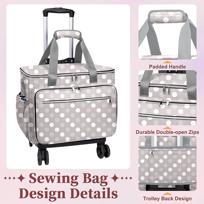 Anitor Rolling Sewing Machine Case with Wheels and Removable Bottom Padding
