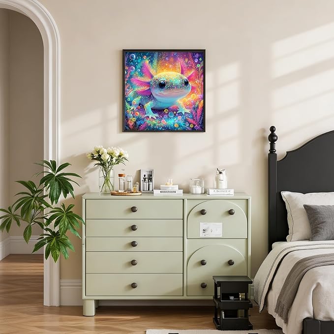 5D Colorful Glittering Axolotl Diamond Art kits for Adults Beginners | Cute Animals Diamond Painting Kit DIY Full Round Drill Paint by Diamonds Dot Gem Art for Adult, Home Wall Decor 13.7x13.7Inch