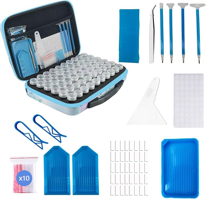 60 Slot Diamond Painting Storage Containers | Blue 60-slot storage box with tools & accessories for diamond art